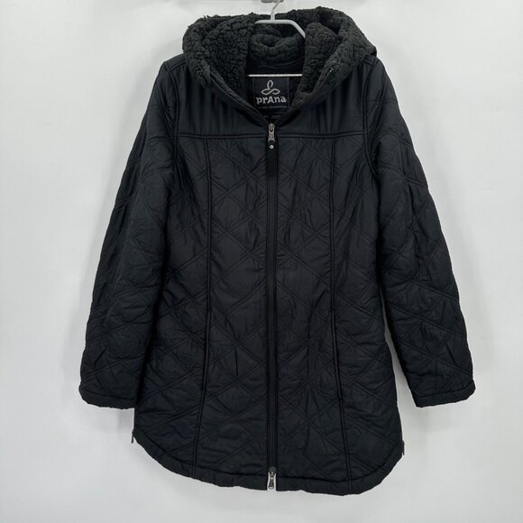 Prana Women's Esla Hooded Coat with Sherpa Lining size S Small Full Zip Black - Picture 1 of 8